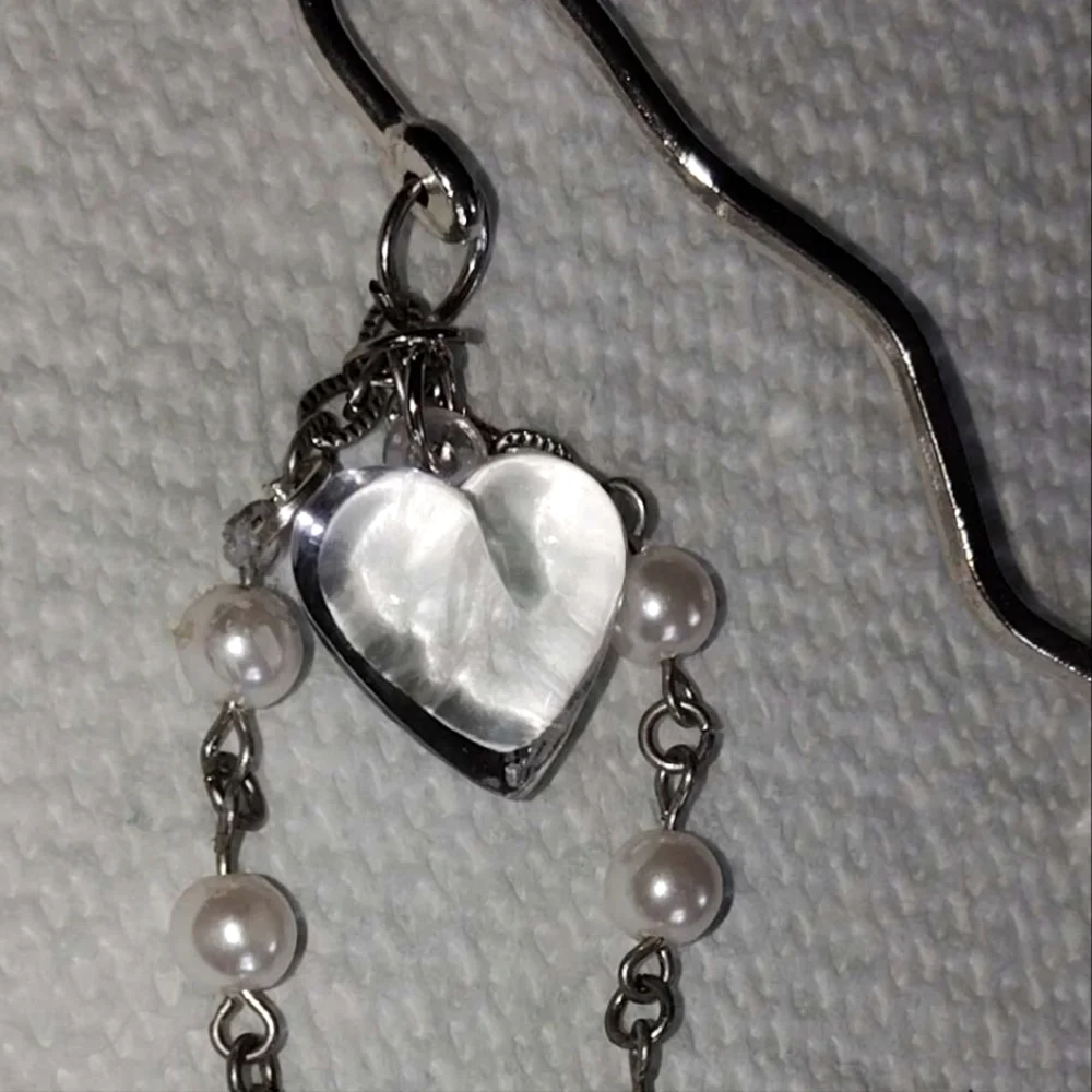 Pink and White Rosary Bookmark with Silver Tone Dove Charm Handmade